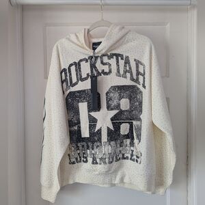 Rockstar Original Flamur White Rhinestone Oversized Hoodie